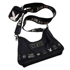 Playboy Womens Y2K Multi-Pochette Bunny Streetwear Crossbody Bag w/ Pouch Black